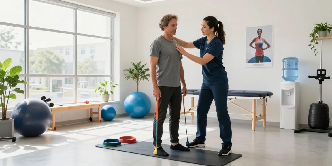 Best physiotherapist burlington helping a patient in a bright and modern clinic.
